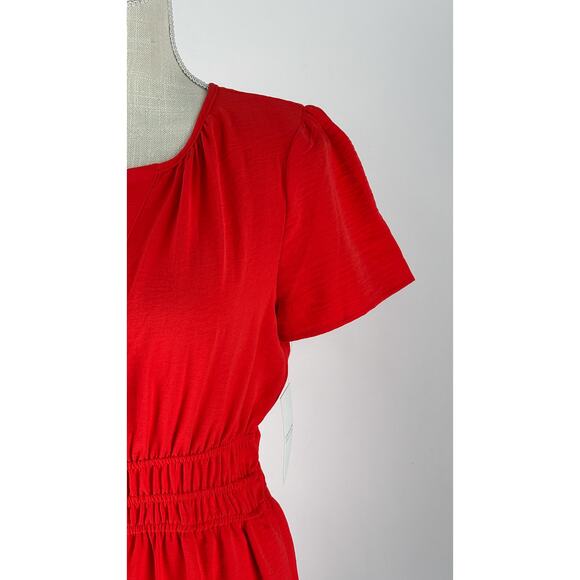 Tahari Arthur S Levine Short Sleeve Tiered Mini Dress Poppy Red Womens Small New - Picture 3 of 11